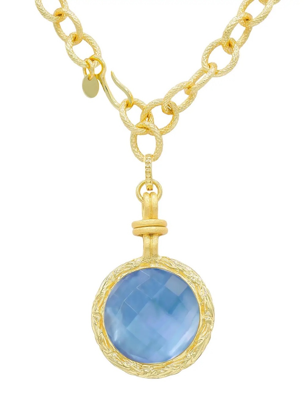 Textured Gold Necklace with Faceted Tanzanite Gem Pendant - Women Jewelry